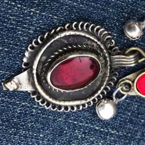 Tribal Kuchi Red Earrings, Handmade Statement Dangle Earrings - Picture 5 of 5